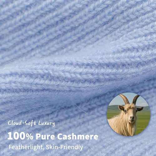 100% Cashmere Beanie for Women and Men, Soft Warm Winter Knit Hat - color: Blue