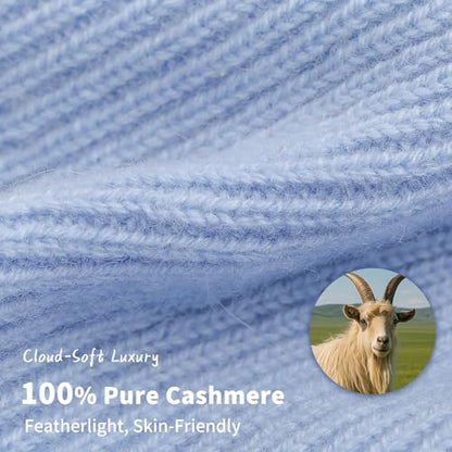 100% Cashmere Beanie for Women and Men, Soft Warm Winter Knit Hat - color: Blue