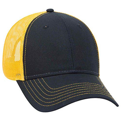 Ashen Fane 6 Panel Low Profile Contrast Vertical Mesh Back Snapback Hat - color: Blk/Blk/Gld