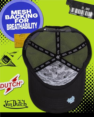 Von Dutch Unisex Trucker Hat - Retro Classic Solid Color Mesh Back Snapback Baseball Cap for Men & Women. - color: Black/Black