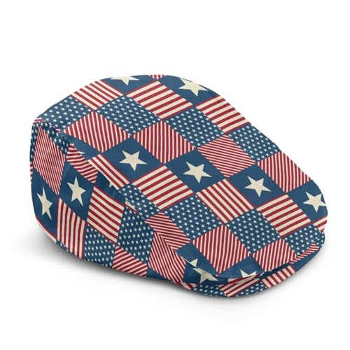 Mens Womens Newsboy Flat Cap Beret Hat Ivy Irish Gatsby Driving Cabbie Hat Lightweight Summer for Golf - color: American Flag Star Design