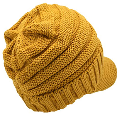 C.C Trendy Warm Oversized Chunky Soft Oversized Ribbed Slouchy Knit Hat with Visor Brim - color: Mustard