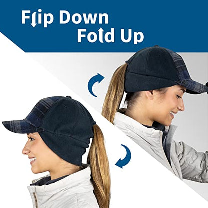 TrailHeads Women's Ponytail Trucker Hat, Running, Hiking & Outdoor Sports - color: Blue Plaid