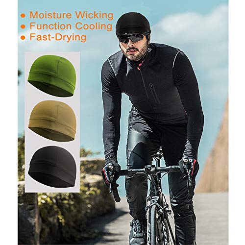 3 Pack Cooling Skull Cap Helmet Liner Sweat Wicking Breathable Hat for Men - color: Black+olive Green+sandy