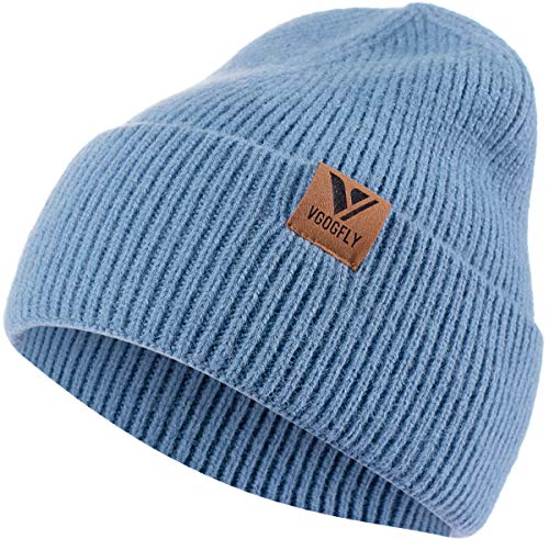 Vgogfly Beanie Men Slouchy Knit Skull Cap Warm Stocking Hats Guys Women Striped Winter Beanie Hat Cuffed Plain Hat - color: Light Blue