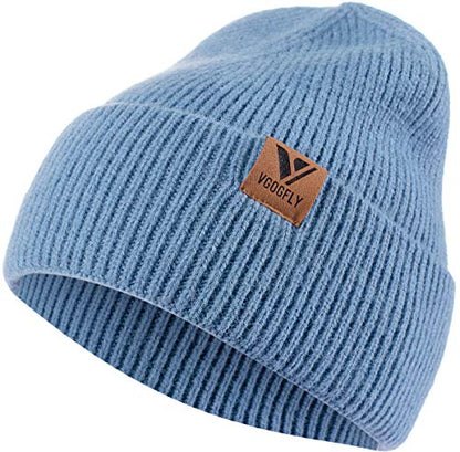 Vgogfly Beanie Men Slouchy Knit Skull Cap Warm Stocking Hats Guys Women Striped Winter Beanie Hat Cuffed Plain Hat - color: Light Blue