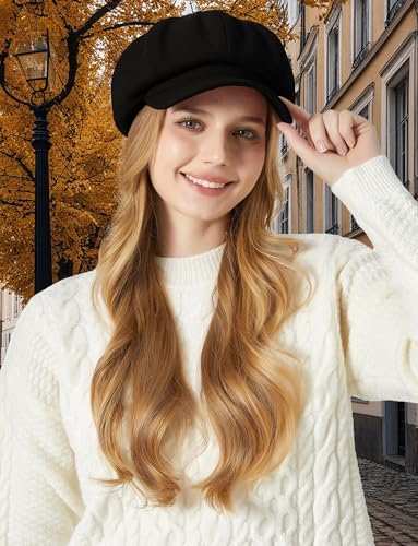 FEOYA Women Newsboy Hat Plaid Cabbie Caps Cotton Casual Stylish Beret Cap Paperboy Hats - color: Solid-black