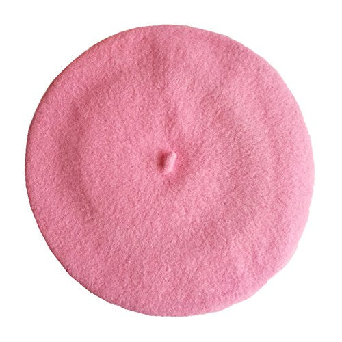 Kids Girls Boys Solid Color Classic French Style Beret Beanie Hat - color: Pink2