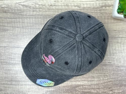 Adjustable Embroidery Animal Baseball Hat for Kid Toddler Child - color: Flamingo (Washed Black)