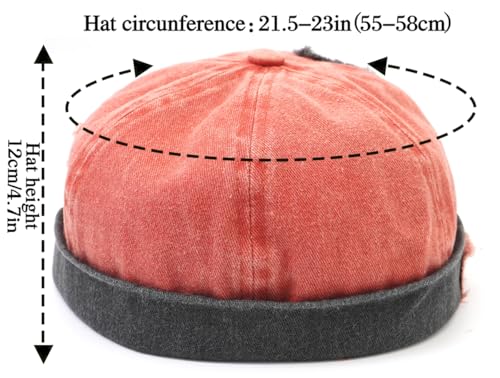 Mens Sailor Hats Brimless Denim Docker Caps Beanie - color: Orange
