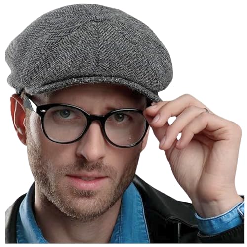 Biddy Murphy Irish Wool Tweed Newsboy Cap for Men, Herringbone - color: Gray, size: X-Large