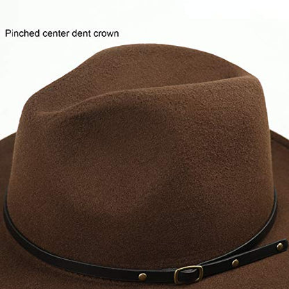 DRESHOW Women Classic Felt Fedora Wide Brim Floppy with Belt Buckle Panama Hat - color: 1 Pack: Felt Fedora Coffee