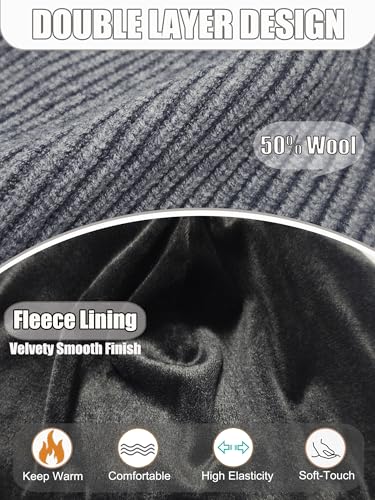 Short Wool Fisherman Beanie for Men Women Fleece Lined Winter Hat - color: 1pcs Gray