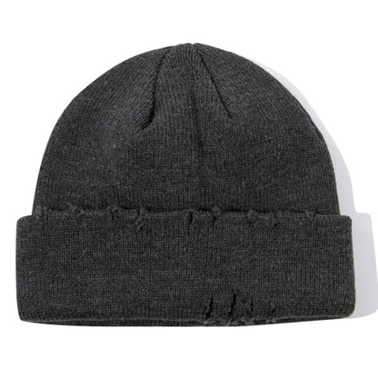 Frayed Knit Hat Winter Beanie for Men Women Hip-hop Slouchy Ripped Knitted Hat Unisex Skull Caps Ski Hat Watch Caps - color: Mg-zzm24pd38-dark Grey