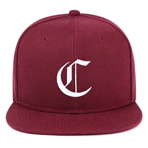 JPAK Old English Letter C Hip-Hop Snapback Hat Embroidered Baseball Cap English Alphabet - color: 11. Maroon