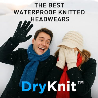 TOP-EX DryKnit Waterproof Visor Beanie for Women, Fleece Lined Winter Hat - color: Black