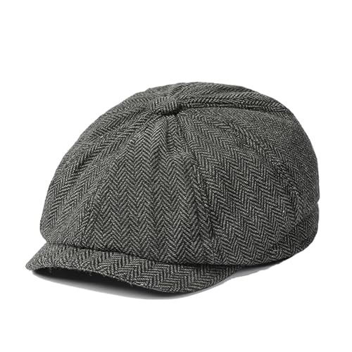 Quanhaigou Newsboy Flat Cap, Men's Vintage Gatsby Ivy Cabbie Hat, Beret Golf Driving Hats - color: Herringbone Gray