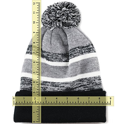 Winter Knit Beanie Hat with Pom Pom – Warm Cuffed Slouch Ski Cap for Men & Women - color: 1.black and Grey With Pom