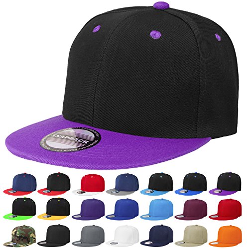 Classic Snapback Hat Cap Hip Hop Style Flat Bill Blank Solid Color Adjustable Size - color: 1pc Black/Purple