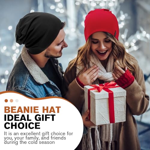 HAMUNI Slouchy Beanie for Women Men Soft Cotton Chemo Hats Double-Layer Warm Beanie Cap for Daily Wear & Transitional Seasons - color: Black