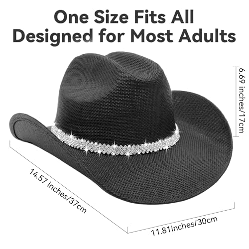 WQWOVRVO Cowboy Hat,Cowgirl hat,Brown Cowboy Hats for Women/Mens Straw Wide with Shapeable Brim Western Cowboy Hat for Womens - color: Black