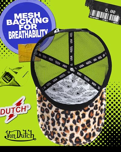 Von Dutch Unisex Velvet Trucker Hat, Curved Bill, Mesh Back, Snapback - color: Natural Leopard
