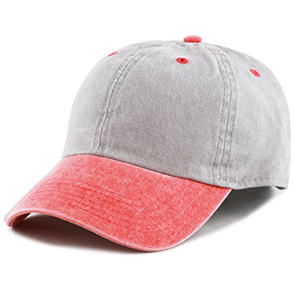 The Hat Depot 100% Cotton Pigment Dyed Low Profile Dad Hat Six Panel Cap - color: 2. Gray/Red