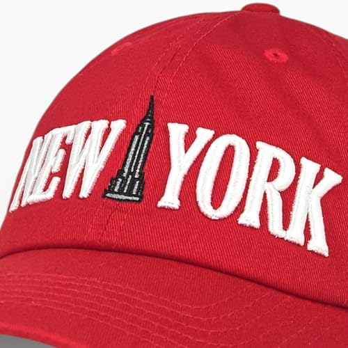 E BY ELIDAN New York Hat, Embroidered Cotton Dad Hat, Adjustable NYC Cap - color: Red