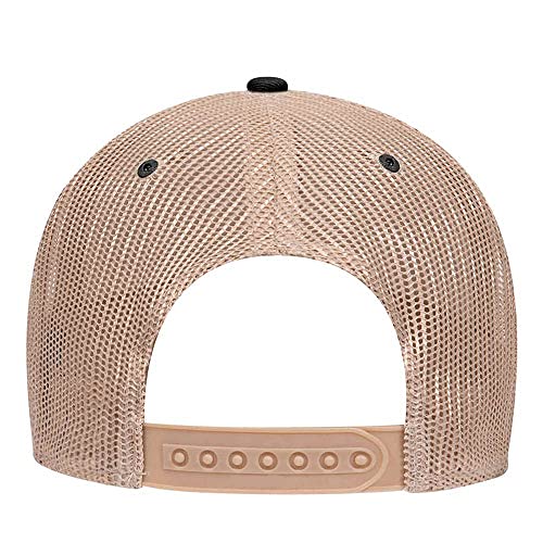 Ashen Fane 6 Panel Blend Twill Structured Low Profile Mesh Back Snapback Trucker Hat - color: Black/Khaki
