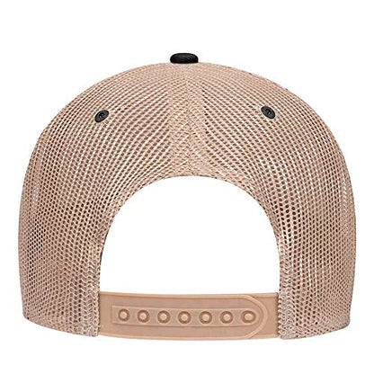 Ashen Fane 6 Panel Blend Twill Structured Low Profile Mesh Back Snapback Trucker Hat - color: Black/Khaki
