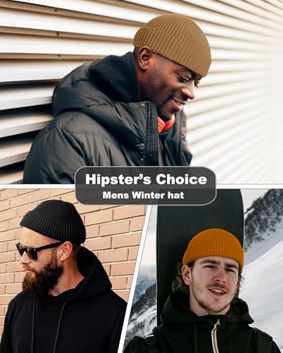 Short Fisherman Beanie for Men Women Wool Fleece Lined Winter Hat - color: 1pcs-light Coffee