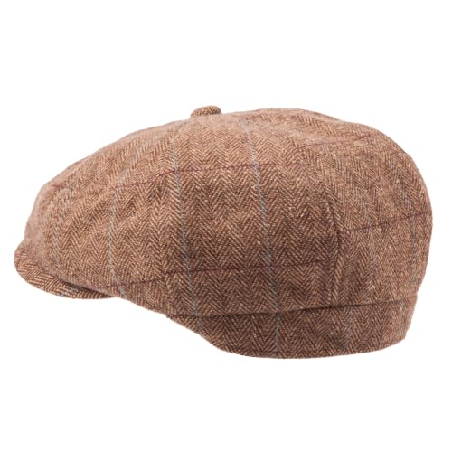LADYBRO 8 Panel Newsboy Hats for Men Cap Irish Wool Blend Tweed, Adjustable - color: 002 Plaid Brown, size: 7 3/8-7 5/8