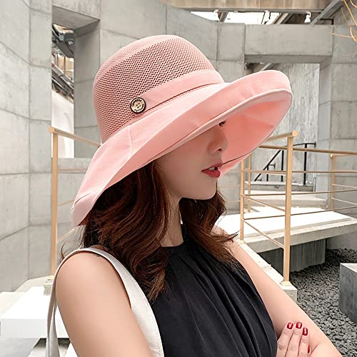 Women Wide Brim Sun Hats Metal Wired Edge Summer UV Protection Beach Fishing Hat for Hiking Garden Travel Chin Strap - color: B3-fyu001-pink, size: One Size