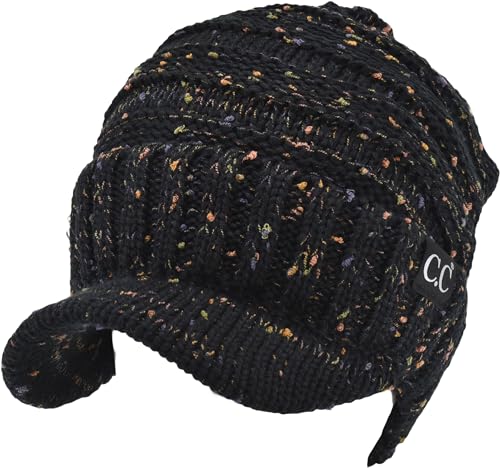 C.C Trendy Warm Oversized Chunky Soft Oversized Ribbed Slouchy Knit Hat with Visor Brim - color: Black Confetti