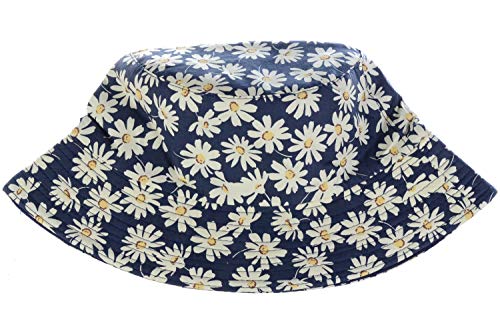 BYOS Unisex Trendy Reversible Lightweight Printed Bucket Hat Packable Outdoor - color: Daisy Navy