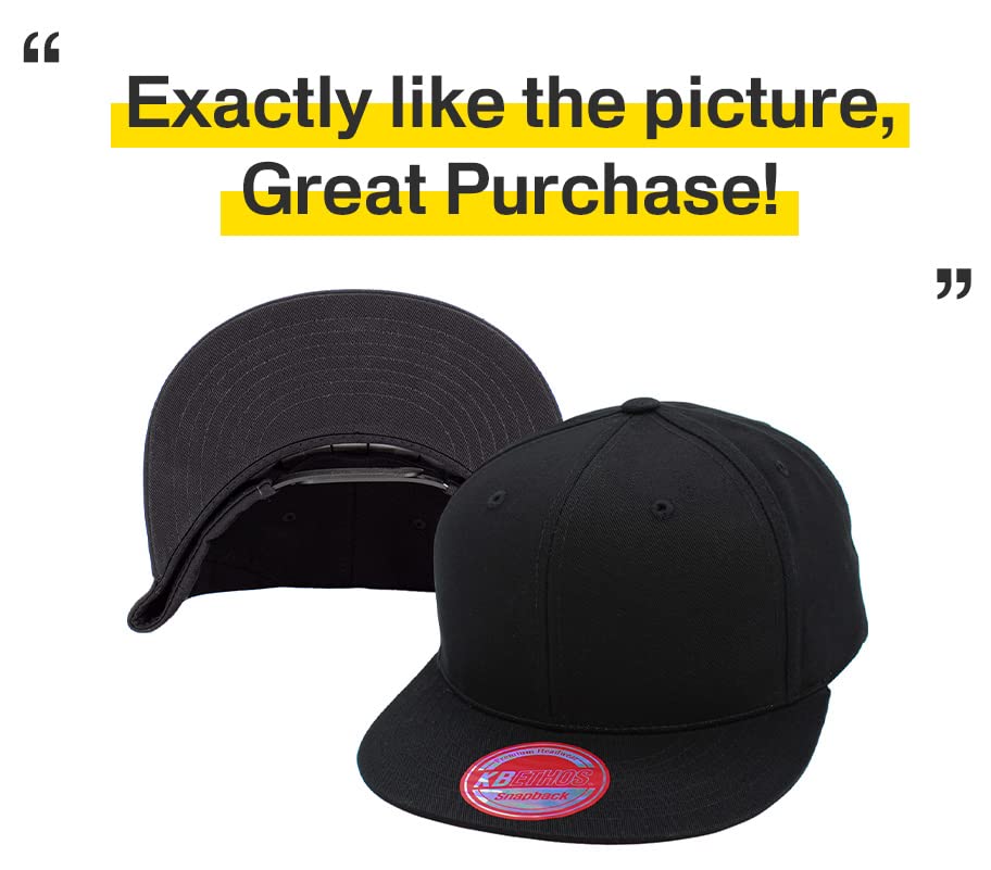 KBETHOS Classic Snapback Hat Blank Cap Underbrim Cotton Wool Blend Flat Visor Adjustable Unisex - color: Black With Black Underbrim