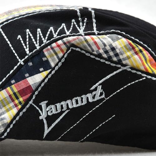 MOACC M Men Beret Hat Cotton Buckle Adjustable Newsboy Hats Cabbie Gatsby Cap - color: Hat-t1-black(white Line)