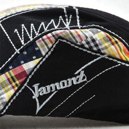 MOACC M Men Beret Hat Cotton Buckle Adjustable Newsboy Hats Cabbie Gatsby Cap - color: Hat-t1-black(white Line)