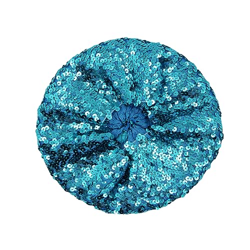 JUMISEE Sparkly Sequin Berets for Women Girls Fashion Beanie Hat Costume Accessories for Festival Party Dance - color: Light Blue