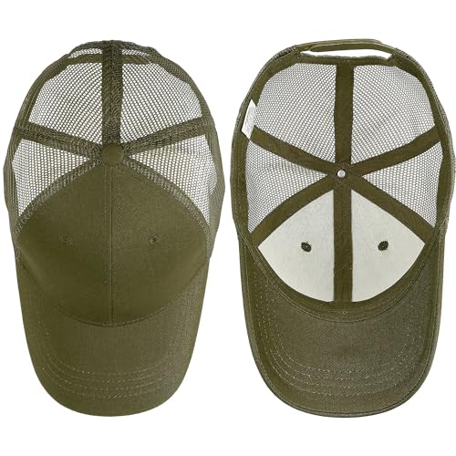 Falari Trucker Hat Baseball Cap Structured Plain Design 6 Panel, Adjustable Size - color: 2pk Black & Army Green