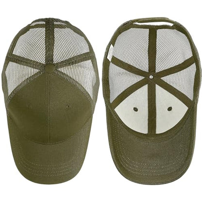 Falari Trucker Hat Baseball Cap Structured Plain Design 6 Panel, Adjustable Size - color: 1pk Army Green