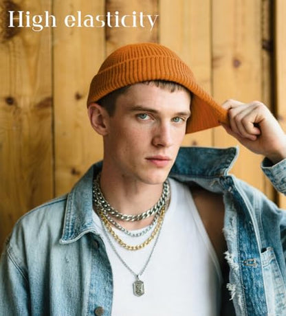 Wool Fisherman Beanies for Men Knit Fall Winter Beanie Hat Skull Cap - color: Golden Brown