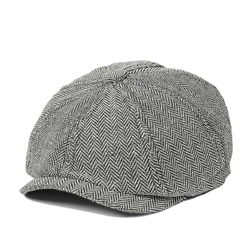 Quanhaigou Newsboy Flat Cap, Men's Vintage Gatsby Ivy Cabbie Hat, Beret Golf Driving Hats - color: Herringbone Light Grey