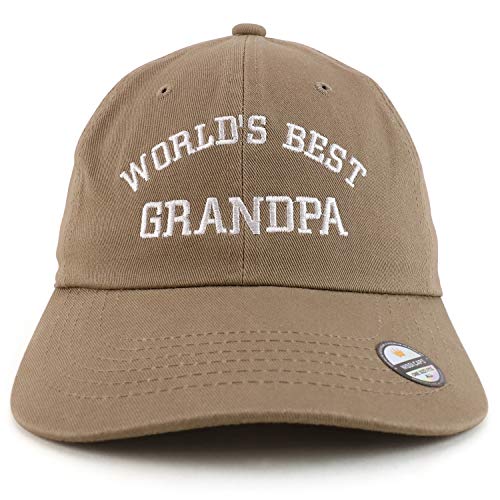 Trendy Apparel Shop World's Best Grandpa Embroidered Low Profile Soft Cotton Dad Hat Cap - color: Khaki