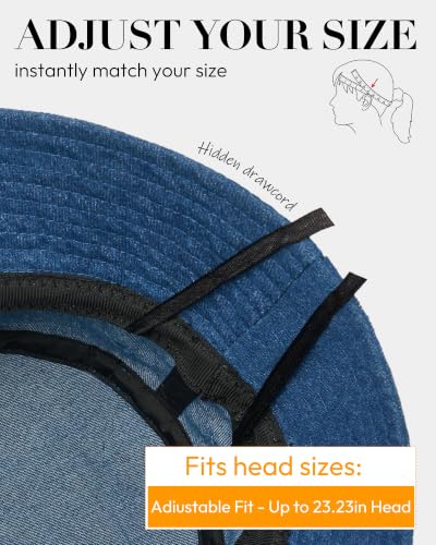 HONGTEYA Bucket Sun Hats for Woman Men Cotton Summer Beach Hat Golf Fishing - color: Dark Denim, size: Medium