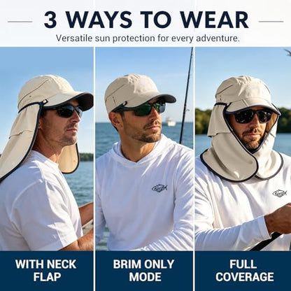 Palmyth Fishing Sun Hat with Detachable Neck Flap UPF 50+ Baseball Cap - color: Beige