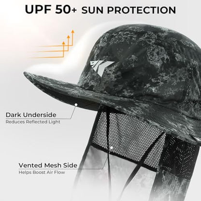 KastKing Sol Armis UPF 50 Boonie Hat for Sun Protection,Men Women - color: Black Camo (With Shield)