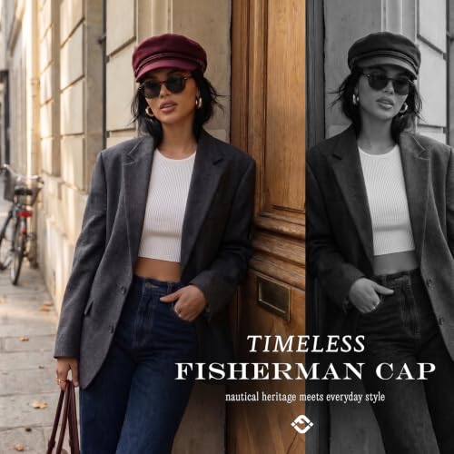 Funky Junque Greek Fisherman Newsboy Cap, Cotton Captains Bakerboy Hat - color: Wool - Burgundy