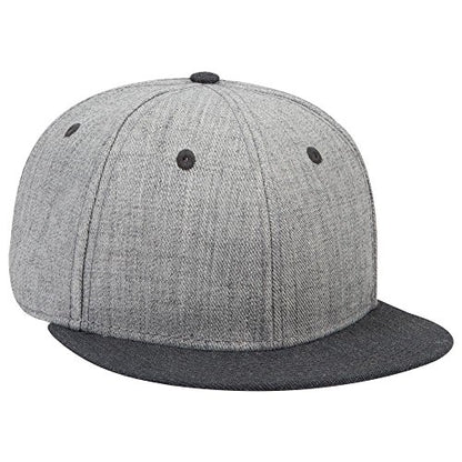 OTTO SNAP Wool Blend Twill Round Flat Visor 6 Panel Pro Style Snapback Hat - color: H.blk/H.gry/H.gry