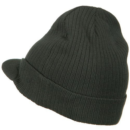 e4Hats.com Big Knit Ribbed Beanie with Visor - color: Charcoal